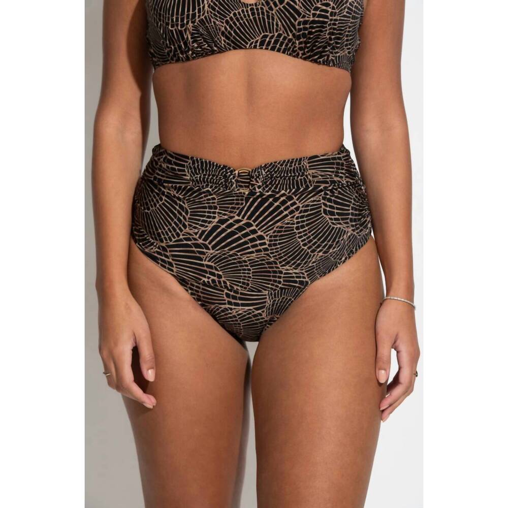 NEW POUR MOI samoa high waist tummy control brief bikini bottom in black/gold